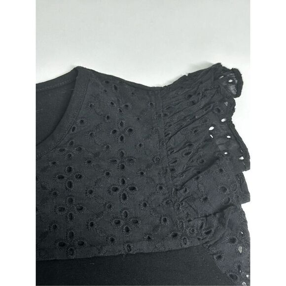 NWT Bohemian Anne Klein Black Women’s Top Eyelet Trim Size S Ruffle Sleeve - Picture 3 of 10